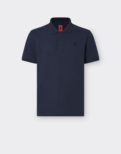 Ferrari Organic cotton piqué polo shirt with Prancing Horse Navy 47822f